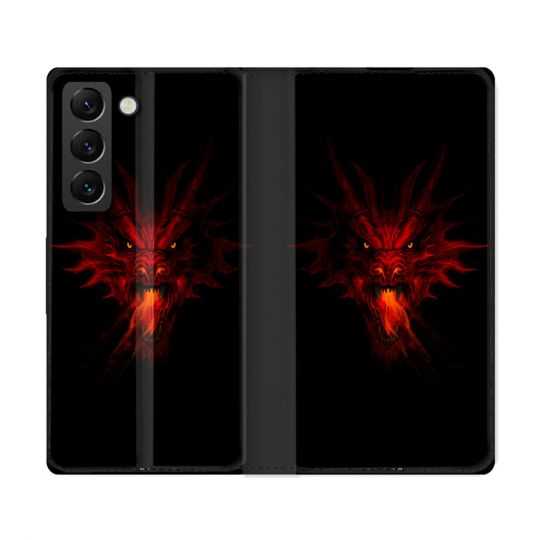 Housse Cuir Portefeuille Pour Samsung Galaxy S22 Ultra Fantastique Dragon Feu