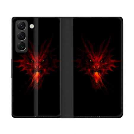 Housse Cuir Portefeuille Pour Samsung Galaxy S22 Ultra Fantastique Dragon Feu