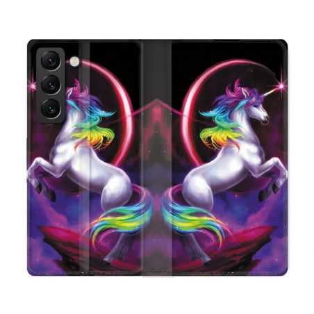 Housse Cuir Portefeuille Pour Samsung Galaxy S22 Ultra Fantastique Licorne Arc en ciel