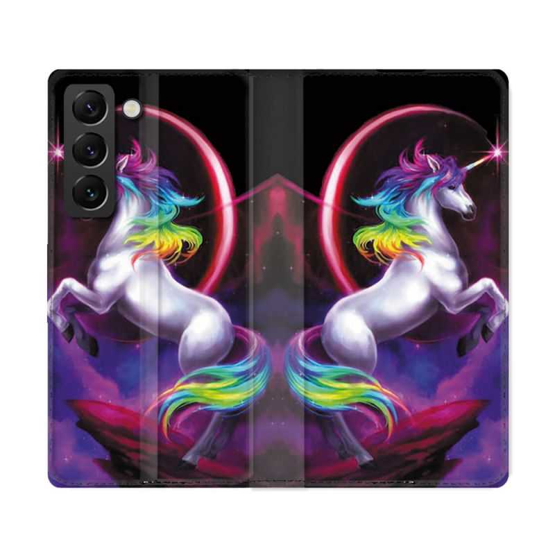Housse Cuir Portefeuille Pour Samsung Galaxy S22 Ultra Fantastique Licorne Arc en ciel