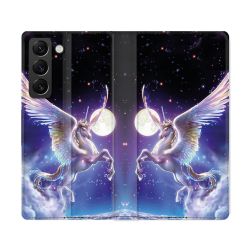 Housse Cuir Portefeuille Pour Samsung Galaxy S22 Ultra Fantastique Licorne Céleste