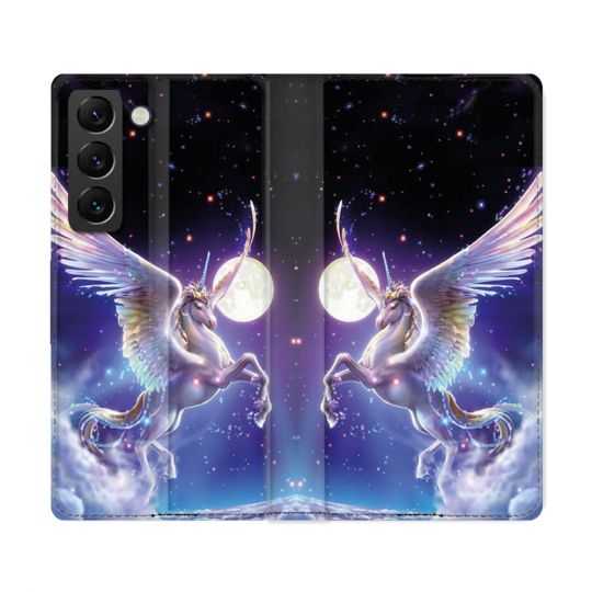 Housse Cuir Portefeuille Pour Samsung Galaxy S22 Ultra Fantastique Licorne Céleste