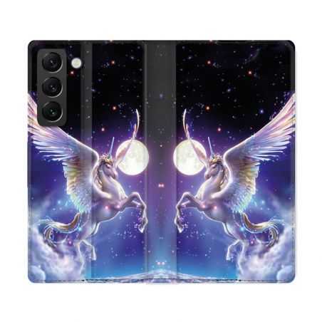 Housse Cuir Portefeuille Pour Samsung Galaxy S22 Ultra Fantastique Licorne Céleste