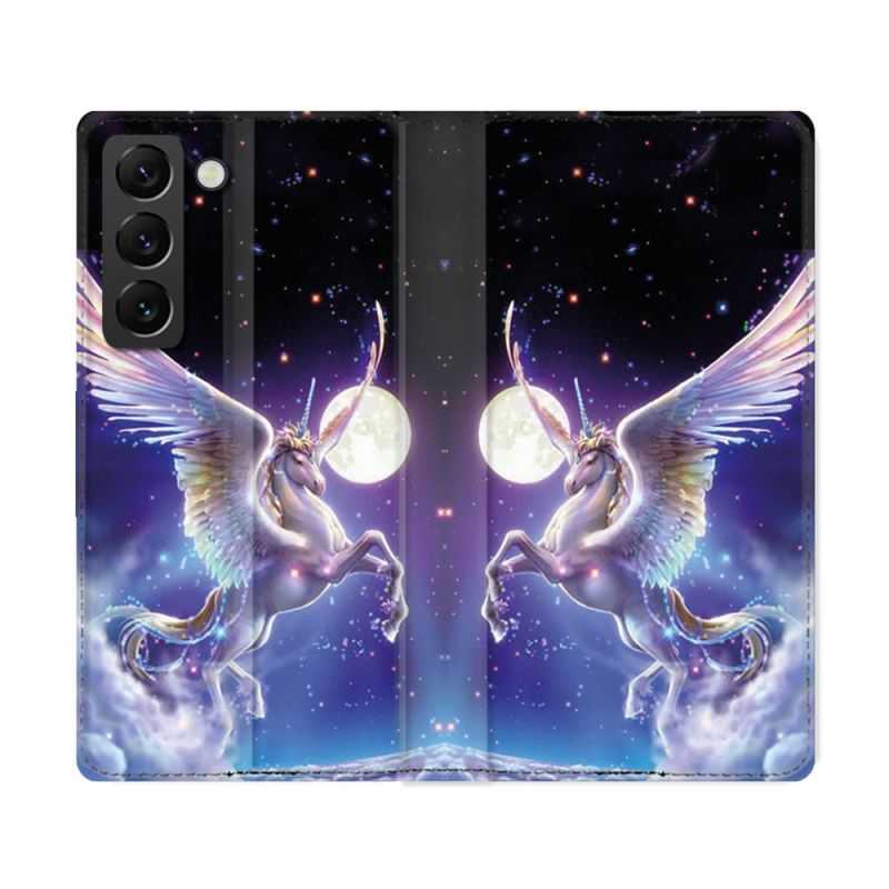 Housse Cuir Portefeuille Pour Samsung Galaxy S22 Ultra Fantastique Licorne Céleste