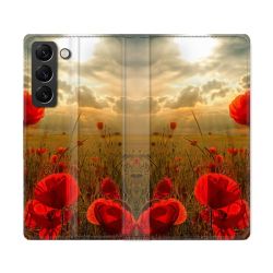 Housse Cuir Portefeuille Pour Samsung Galaxy S22 Ultra Fleur Coquelicot
