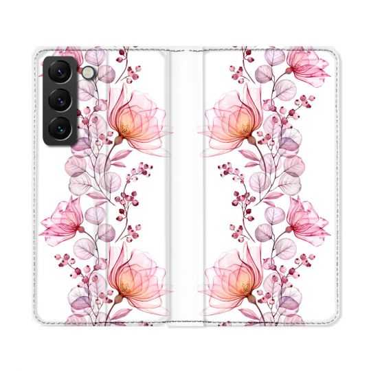 Housse Cuir Portefeuille Pour Samsung Galaxy S22 Ultra Fleur Eclosion