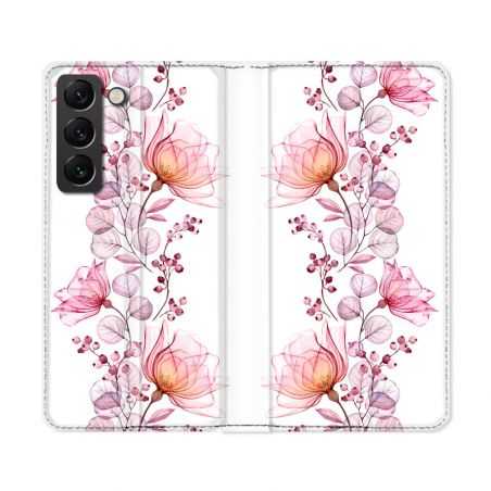Housse Cuir Portefeuille Pour Samsung Galaxy S22 Ultra Fleur Eclosion