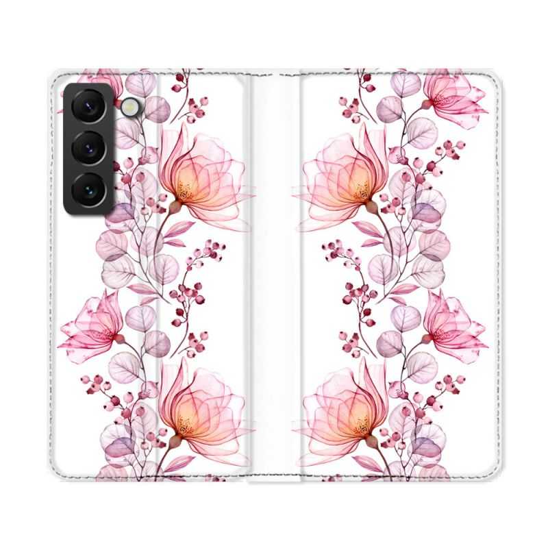 Housse Cuir Portefeuille Pour Samsung Galaxy S22 Ultra Fleur Eclosion