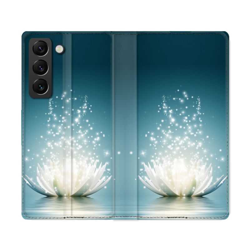 Housse Cuir Portefeuille Pour Samsung Galaxy S22 Ultra Fleur Lotus Blanc