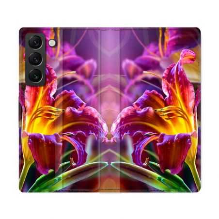 Housse Cuir Portefeuille Pour Samsung Galaxy S22 Ultra Fleur Lys Color