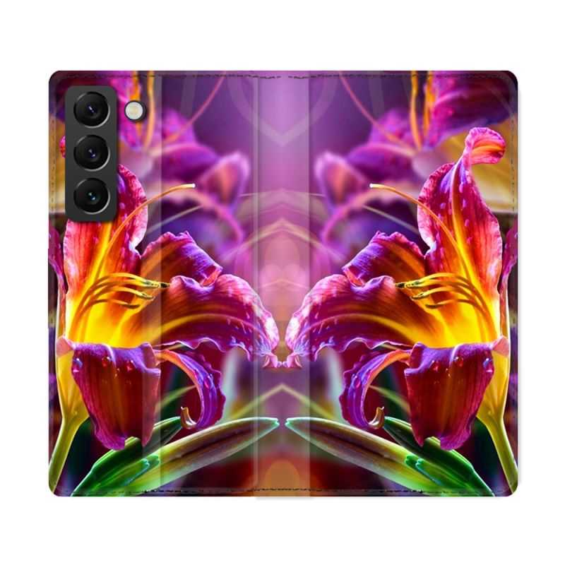 Housse Cuir Portefeuille Pour Samsung Galaxy S22 Ultra Fleur Lys Color