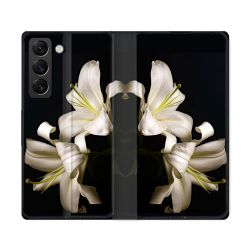 Housse Cuir Portefeuille Pour Samsung Galaxy S22 Ultra Fleur Lys Noir