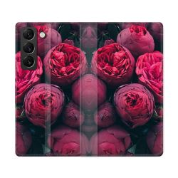 Housse Cuir Portefeuille Pour Samsung Galaxy S22 Ultra Fleur Pivoine