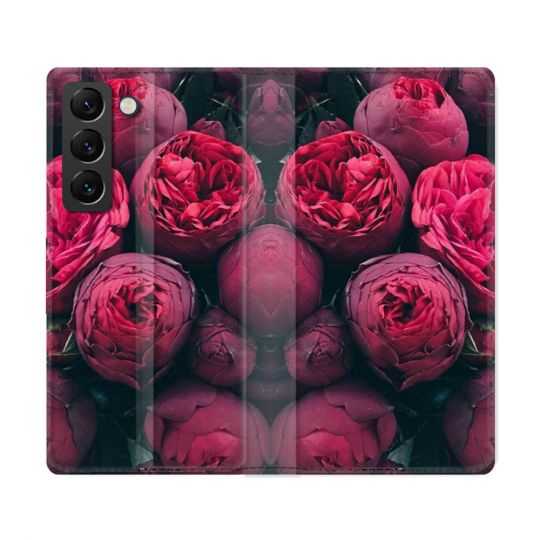 Housse Cuir Portefeuille Pour Samsung Galaxy S22 Ultra Fleur Pivoine
