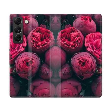 Housse Cuir Portefeuille Pour Samsung Galaxy S22 Ultra Fleur Pivoine