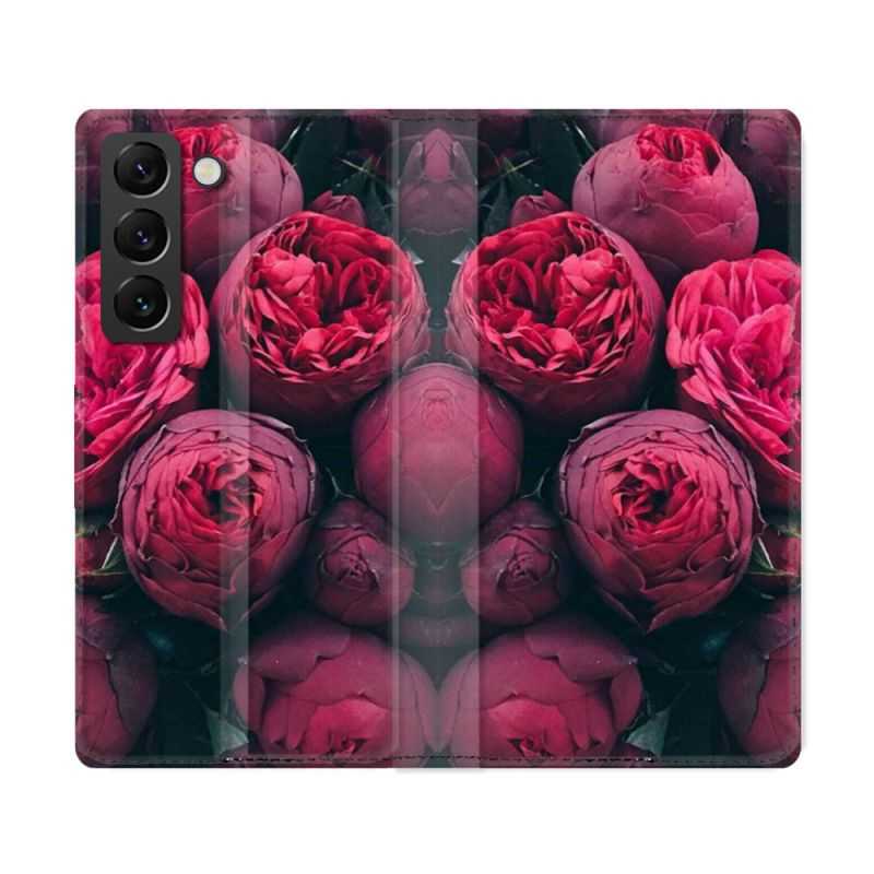Housse Cuir Portefeuille Pour Samsung Galaxy S22 Ultra Fleur Pivoine