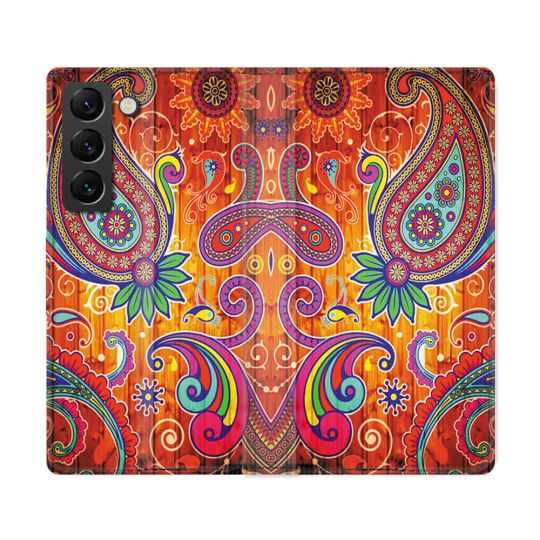 Housse Cuir Portefeuille Pour Samsung Galaxy S22 Ultra Fleur Psychedelic