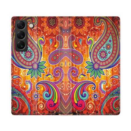 Housse Cuir Portefeuille Pour Samsung Galaxy S22 Ultra Fleur Psychedelic