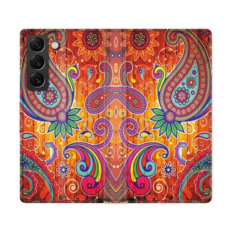 Housse Cuir Portefeuille Pour Samsung Galaxy S22 Ultra Fleur Psychedelic