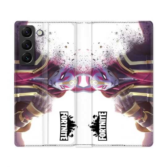 Housse Cuir Portefeuille Pour Samsung Galaxy S22 Ultra Fortnite Blanc