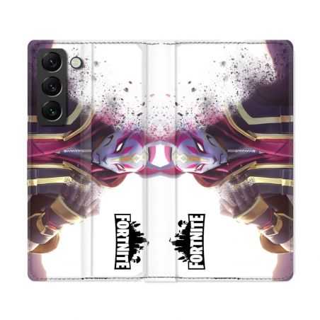 Housse Cuir Portefeuille Pour Samsung Galaxy S22 Ultra Fortnite Blanc