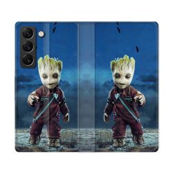 Housse Cuir Portefeuille Pour Samsung Galaxy S22 Ultra Groot Bleu