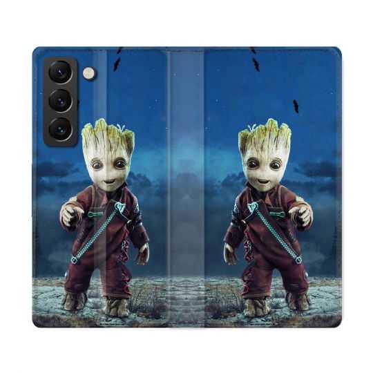 Housse Cuir Portefeuille Pour Samsung Galaxy S22 Ultra Groot Bleu