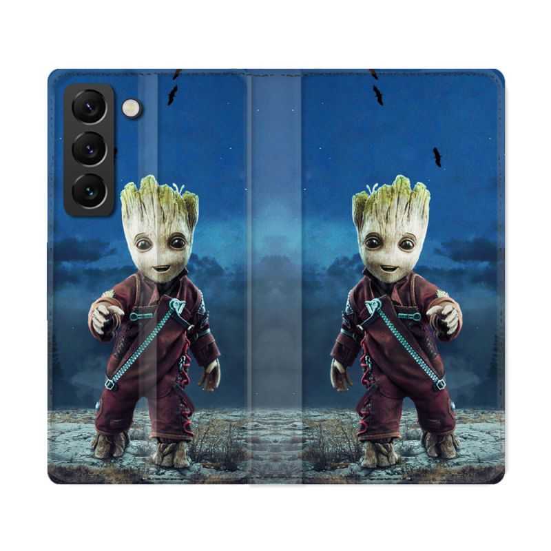 Housse Cuir Portefeuille Pour Samsung Galaxy S22 Ultra Groot Bleu