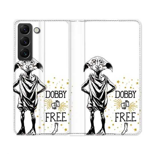 Housse Cuir Portefeuille Pour Samsung Galaxy S22 Ultra Harry Potter Dobby Free Blanc