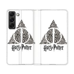 Housse Cuir Portefeuille Pour Samsung Galaxy S22 Ultra Harry Potter Hollows triangle Blanc