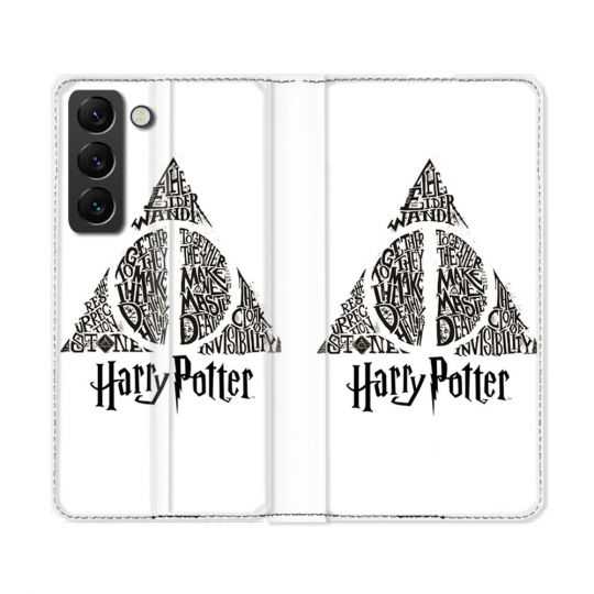 Housse Cuir Portefeuille Pour Samsung Galaxy S22 Ultra Harry Potter Hollows triangle Blanc
