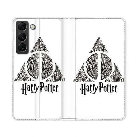 Housse Cuir Portefeuille Pour Samsung Galaxy S22 Ultra Harry Potter Hollows triangle Blanc