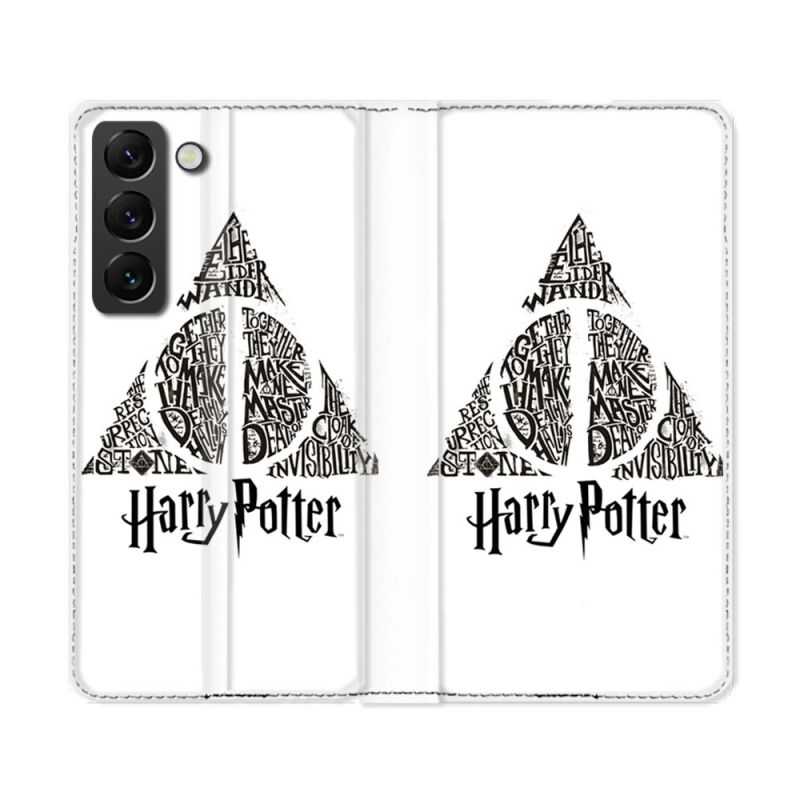Housse Cuir Portefeuille Pour Samsung Galaxy S22 Ultra Harry Potter Hollows triangle Blanc