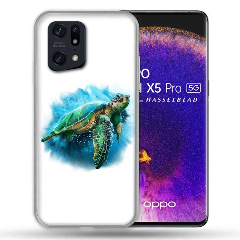 Coque Pour Oppo Find X5 Pro Animal Tortue Blanche multicolore