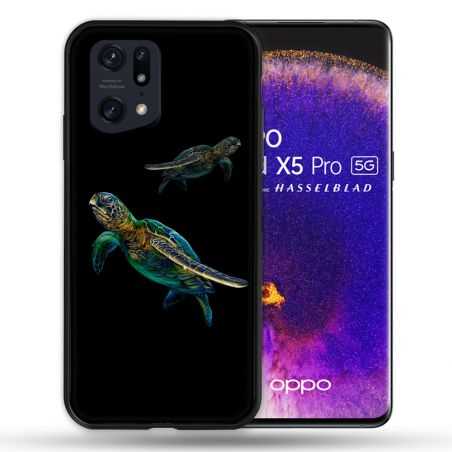 Coque Pour Oppo Find X5 Pro Animal Tortue Noire multicolore