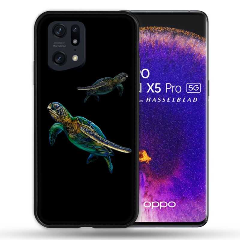 Coque Pour Oppo Find X5 Pro Animal Tortue Noire multicolore