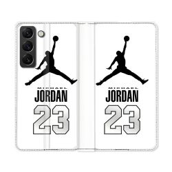 Housse Cuir Portefeuille Pour Samsung Galaxy S22 Ultra Jordan 23 Blanc