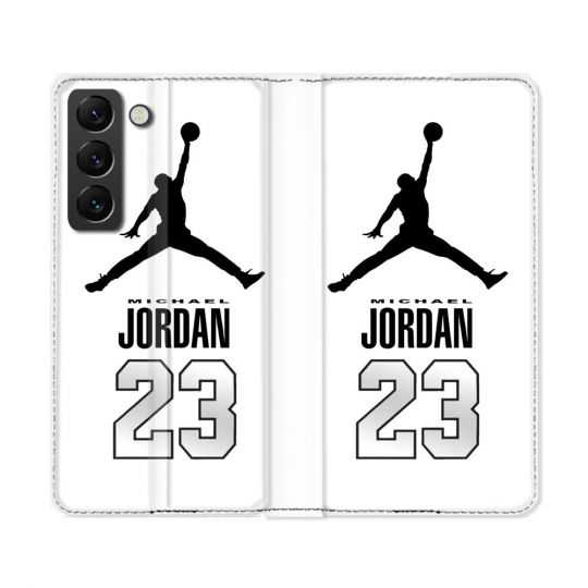 Housse Cuir Portefeuille Pour Samsung Galaxy S22 Ultra Jordan 23 Blanc