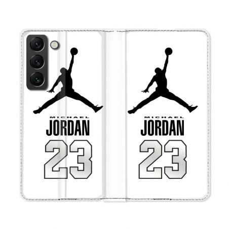 Housse Cuir Portefeuille Pour Samsung Galaxy S22 Ultra Jordan 23 Blanc