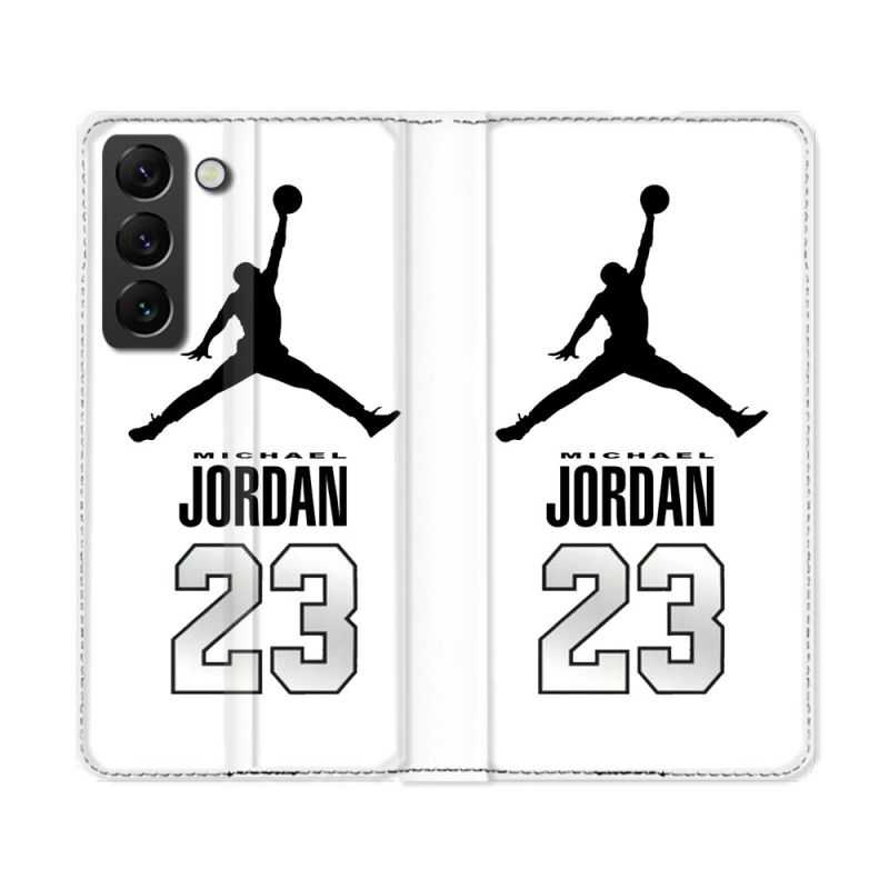 Housse Cuir Portefeuille Pour Samsung Galaxy S22 Ultra Jordan 23 Blanc