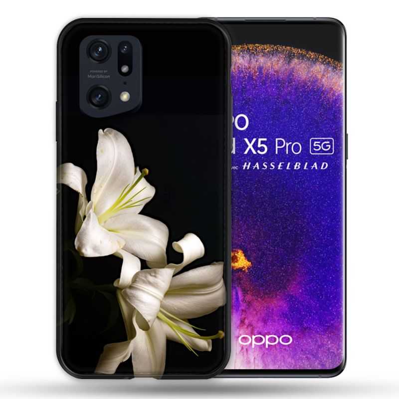 Coque Pour Oppo Find X5 Pro Fleur Lys Noir