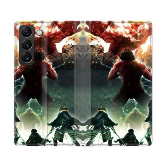 Housse Cuir Portefeuille Pour Samsung Galaxy S22 Ultra Manga Attaque Titans Combat