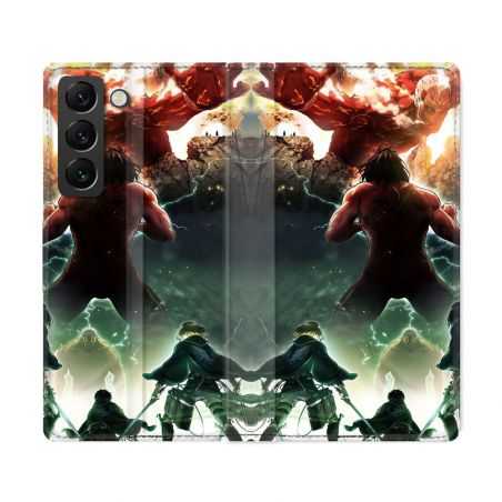 Housse Cuir Portefeuille Pour Samsung Galaxy S22 Ultra Manga Attaque Titans Combat