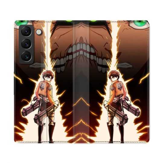 Housse Cuir Portefeuille Pour Samsung Galaxy S22 Ultra Manga Attaque Titans Eren Eclair