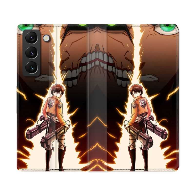 Housse Cuir Portefeuille Pour Samsung Galaxy S22 Ultra Manga Attaque Titans Eren Eclair