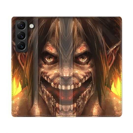 Housse Cuir Portefeuille Pour Samsung Galaxy S22 Ultra Manga Attaque Titans Eren Titan