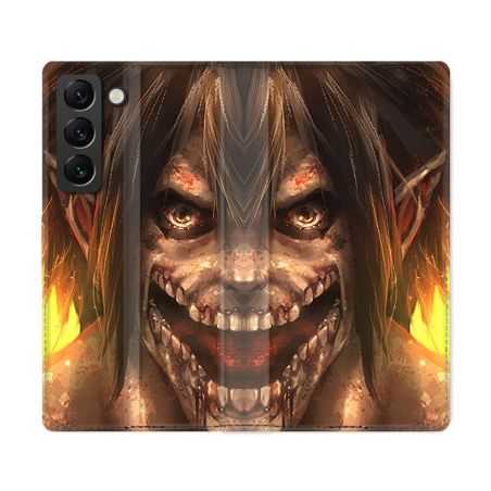 Housse Cuir Portefeuille Pour Samsung Galaxy S22 Ultra Manga Attaque Titans Eren Titan