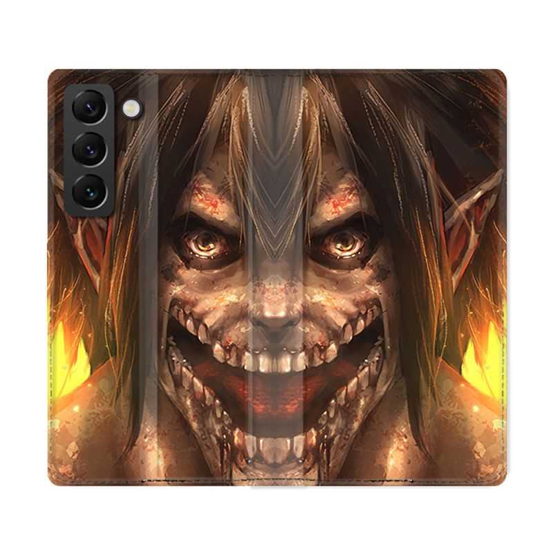 Housse Cuir Portefeuille Pour Samsung Galaxy S22 Ultra Manga Attaque Titans Eren Titan