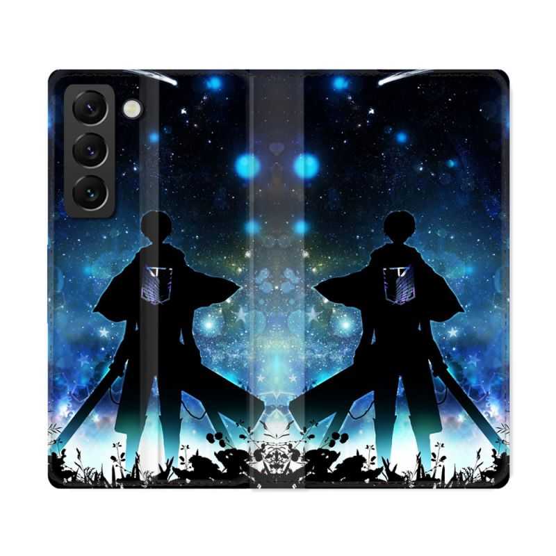 Housse Cuir Portefeuille Pour Samsung Galaxy S22 Ultra Manga Attaque Titans Levi