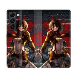 Housse Cuir Portefeuille Pour Samsung Galaxy S22 Ultra Manga Attaque Titans Mikasa